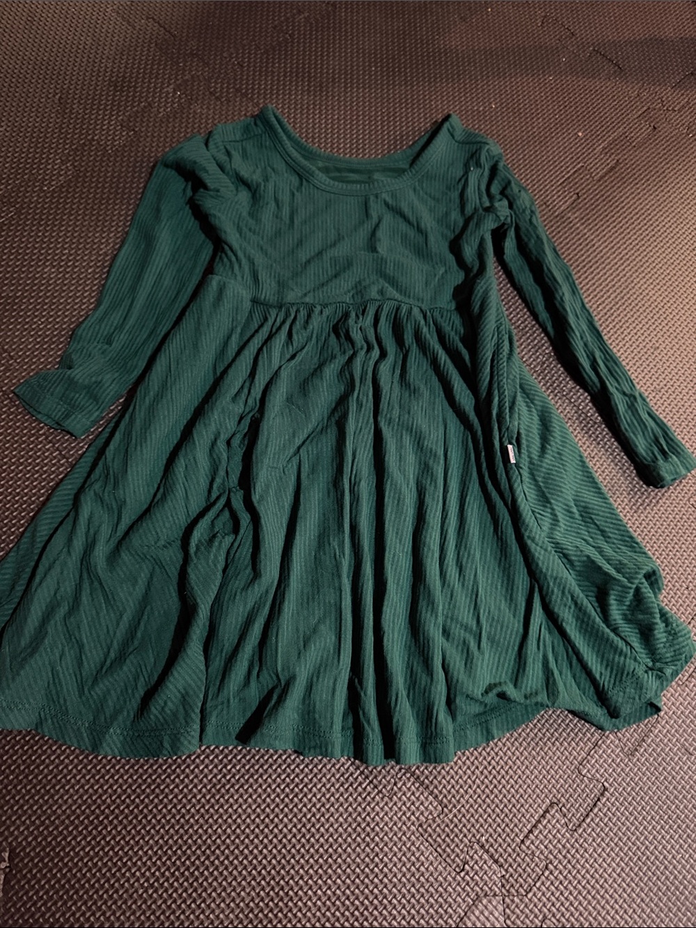 Little sleepies ribbed Long Sleeve Forest Green Twirl Dress